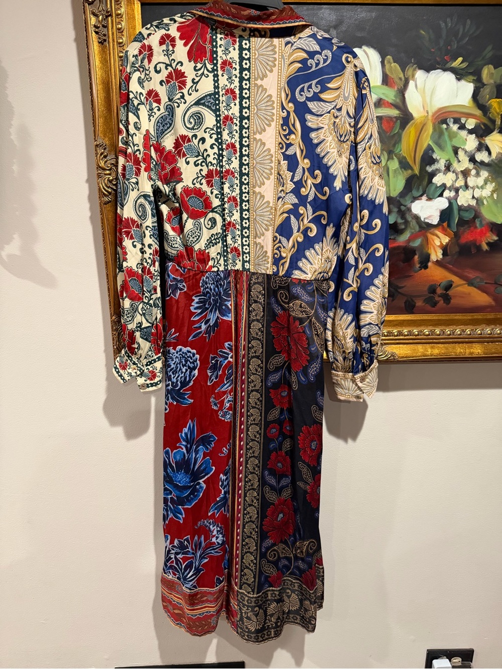 FARM Rio Burgundy and Blue Paisley Tie-Waist Midi Shirt Dress - Picture 3 of 6